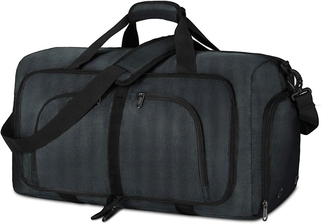 bolsa deporte bolsa gimnasio de viaje 40l 65l impermeable bolsos deportivos con mochila funcion y compartimento para zapatos fin de semana travel duffle bag para hombre y mujer negro