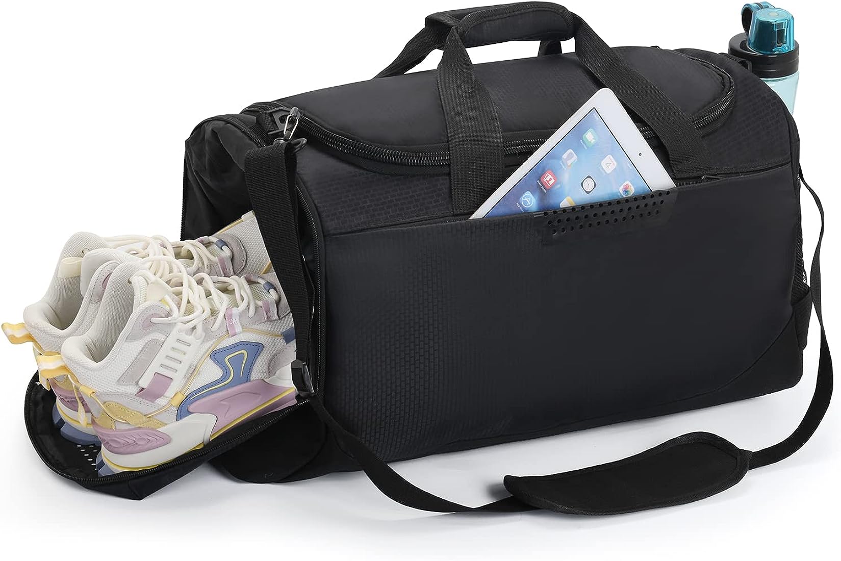 bolsa deporte fitness mochila funcion y compartimento para zapatos separada seco y humedo 40l deportivo viaje gimnasio natacion fin de semana travel duffle bag equipaje mano negro hombre mujer