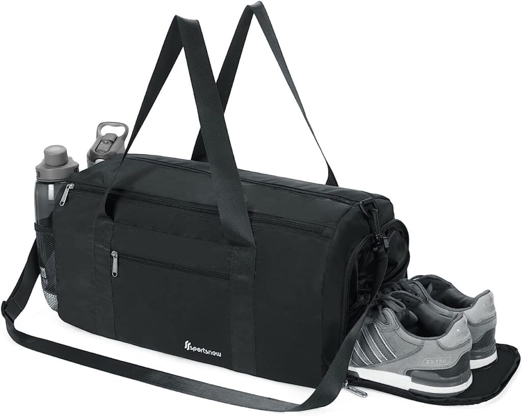 bolsa deporte grande mochila gimnasio hombre con compartimento zapatos y bolsillo humedo mochila deporte fin de semana para hombre y mujer 40l impermeable plegable duffle bag equipaje mano negro