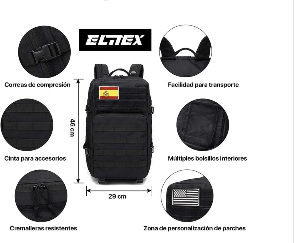 elitrainx mochila 45l tactica militar bandera espana deporte cabina avion crosstraining aire libre deportes gimnasio portatil by elitex training